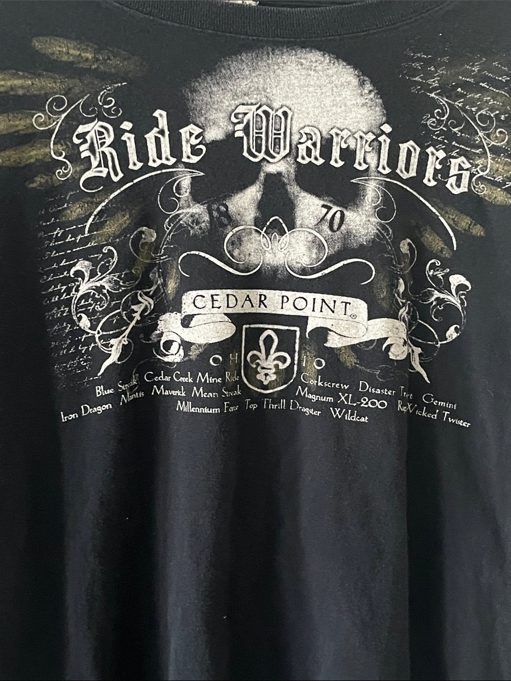 Cedar Point VTG Amusement Ride Warriors Black Graphic Skull RARE